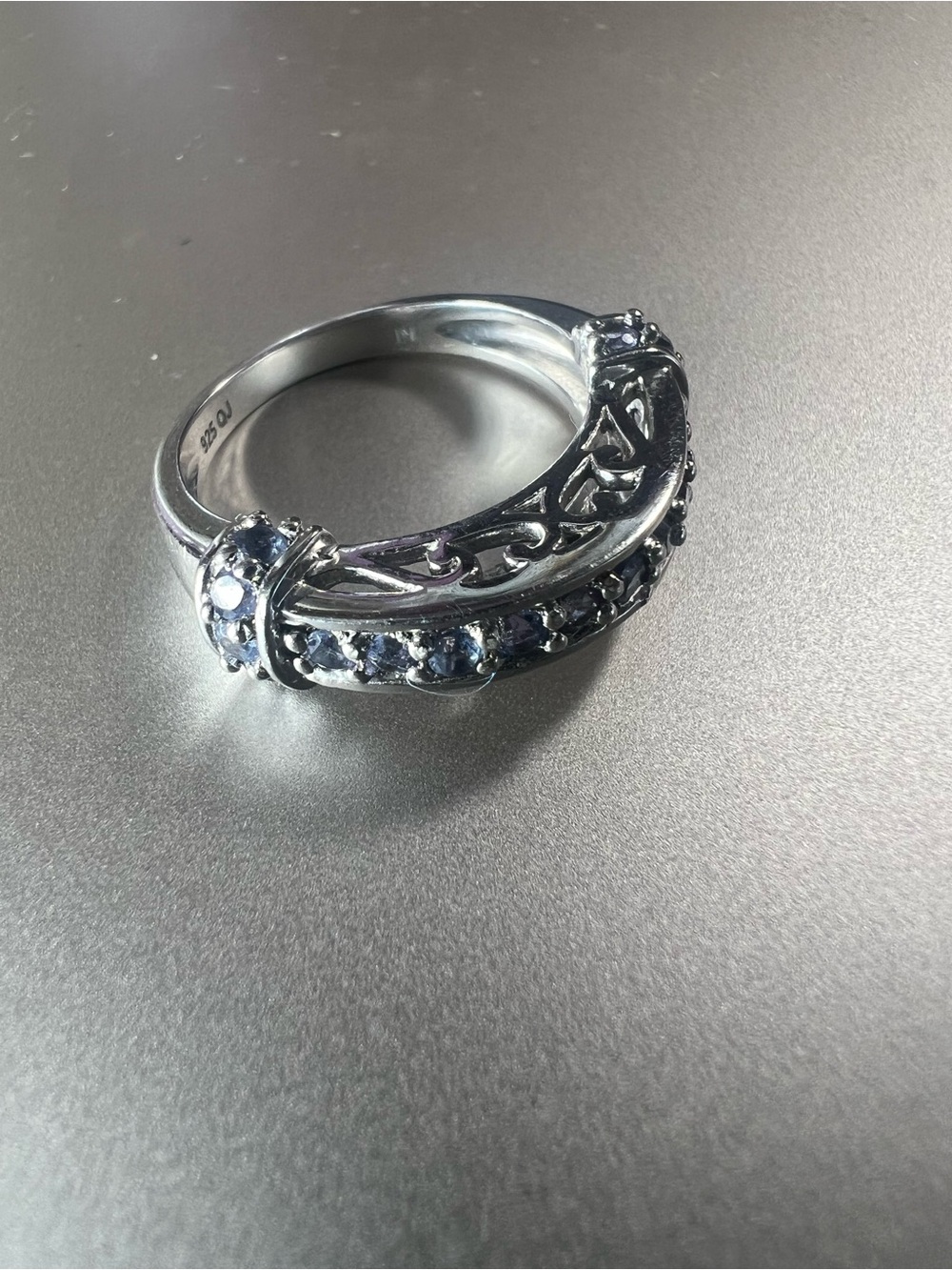 Silver Ring with Lavender Stones - Elegant Women's Band